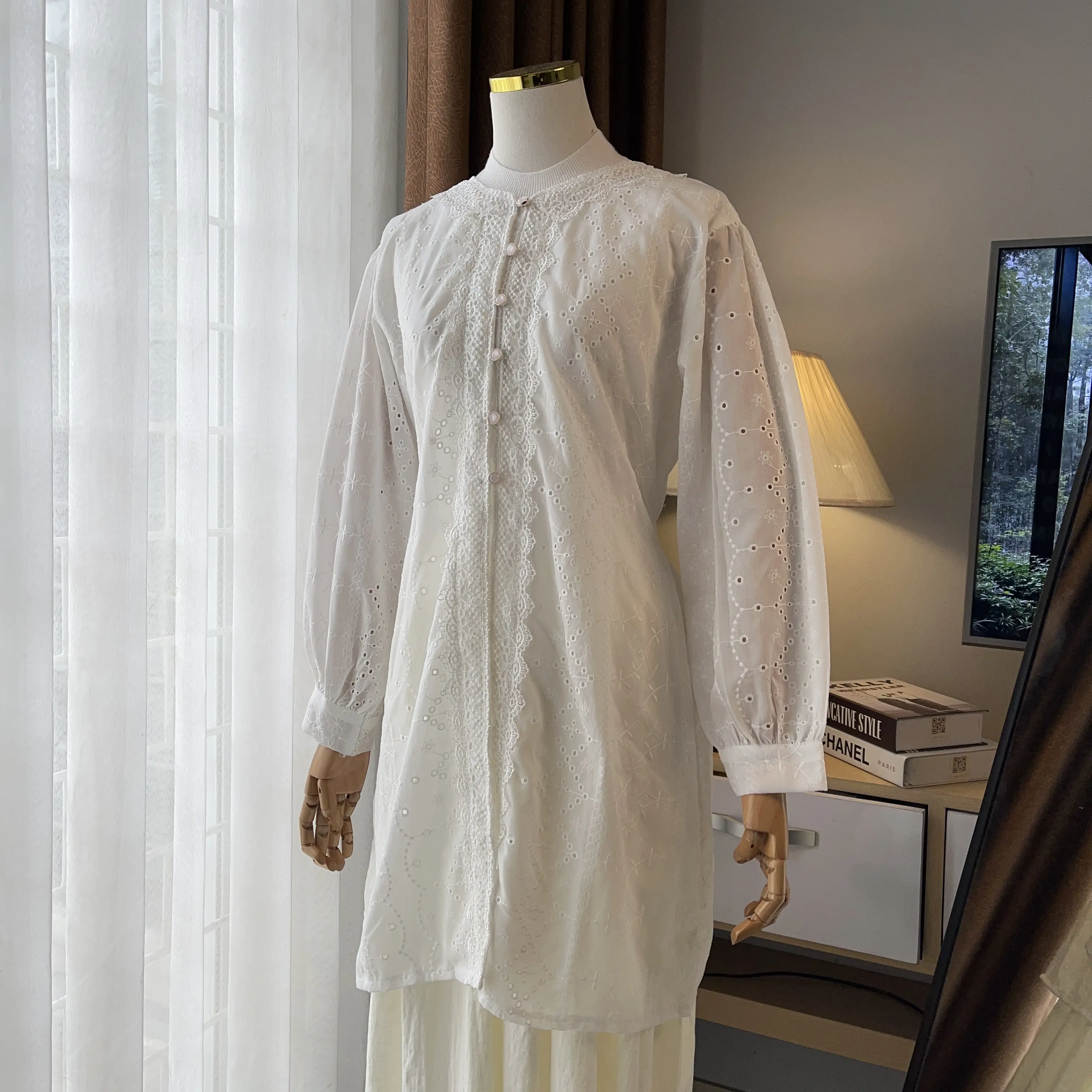 Broken White Cotton Hole Bordir Motif 2