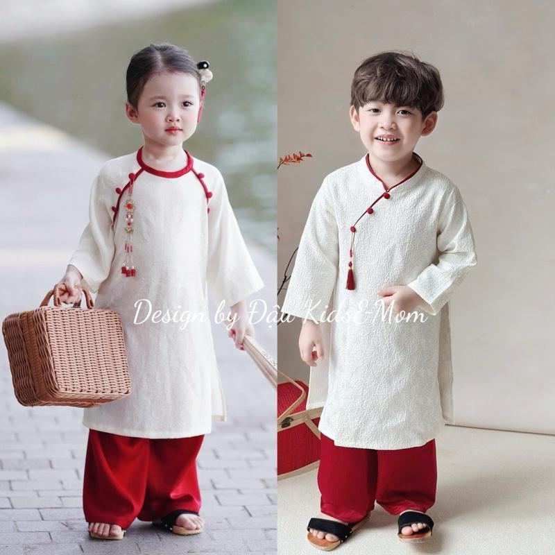 Áo dài Tết “ Nàng Tấm” cho mẹ và bé trai bé gái Đậu Kids&Mom AD005