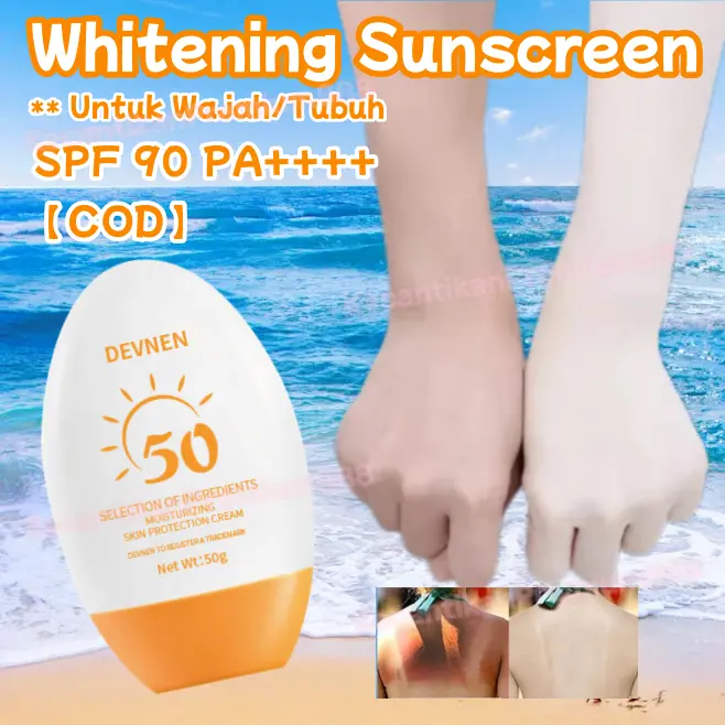 DEVNEN Sunscreen Wajah Sunblock Wajahdan Badan Sunblock Facial day cream 50g Refreshing Non-Greasysunblock Tabir Surya & Aftersun Tabirsurya Pelembab Whitening sunscreen Anti-UV SPF50+ PA+++ Waterproof Tinggi Isolation Outdoor Mencerahkan  Lotion