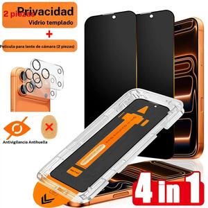 Set de protector de pantalla de privacidad 4 en 1 + 2 protectores para lente de cámara, compatible con iPhone 17 Pro Max/17 Pro/16 Pro/16/15/14/13/12/11, cobertura completa