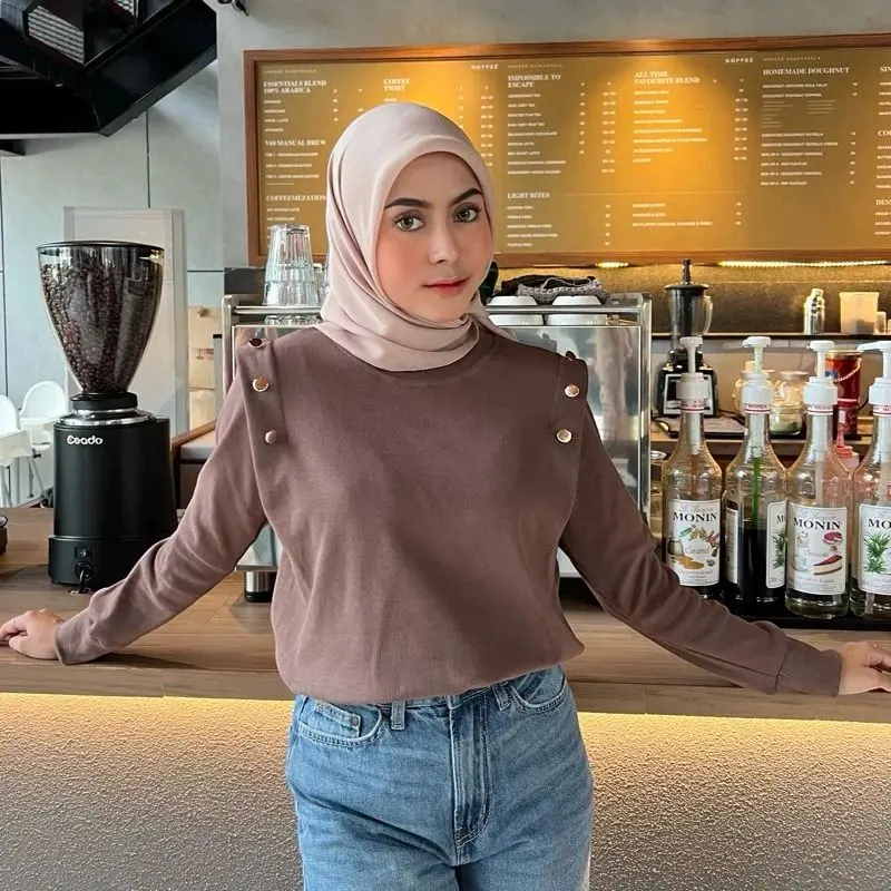 Atasan KATY TOP Blouse Knit Wanita Lengan Panjang Premium
