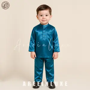 One Set Baju Melayu Bayi Umur 1-2 Tahun Pakaian Cekak Musang Teluk Belanga Anak Laki Laki  Satin Premium