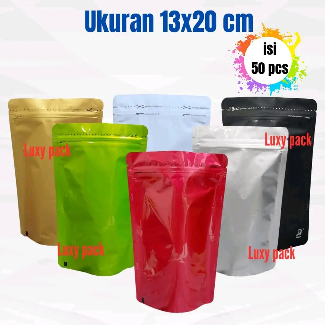 kemasan standing pouch warna 13x20 kpack klip zipper (50pcs) (SP)