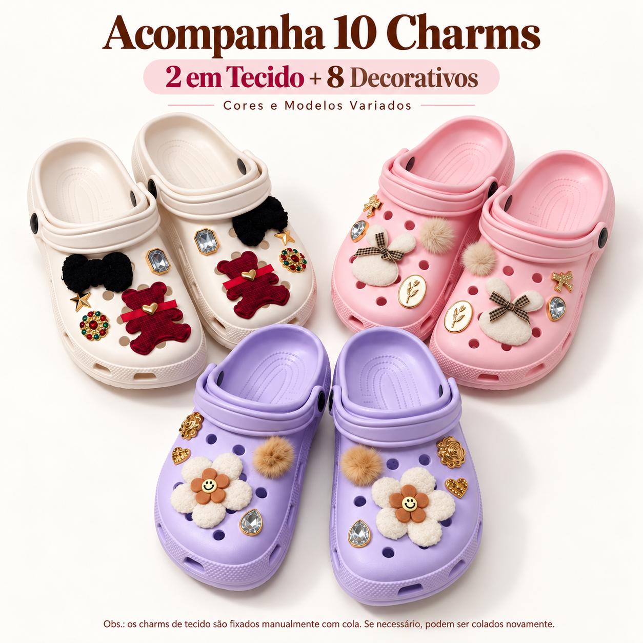 Babuche feminina EVA cor Rosa com charms — foto 4