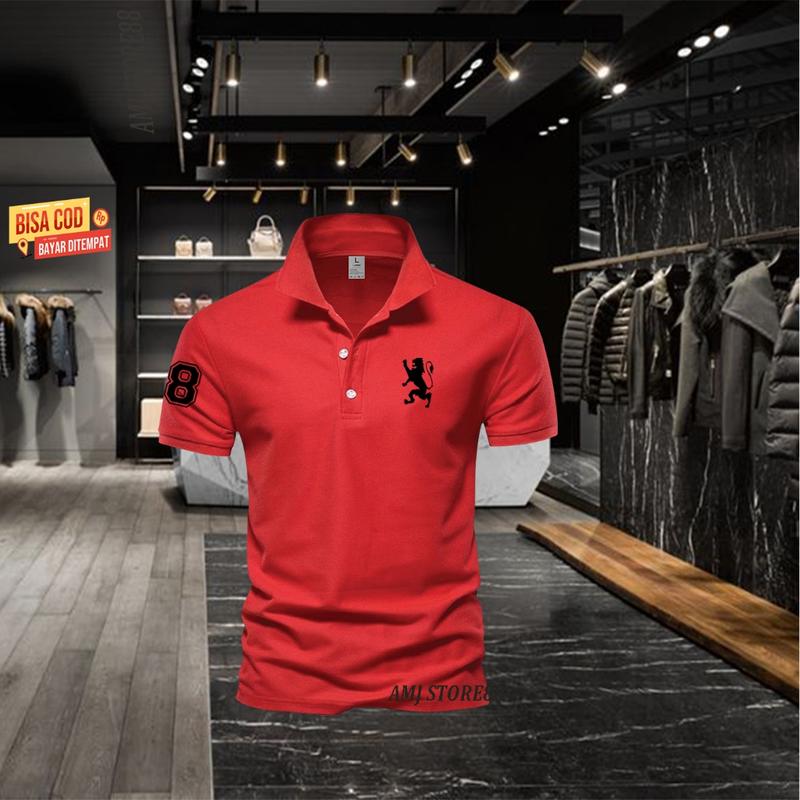 Cod - Polo shrit Pria kerah Giordano Lion 8 Text Hitam Kaos Kerah Dewasa Shirt / Kaos Wangki Pria Polo / Kaos Seragam 1