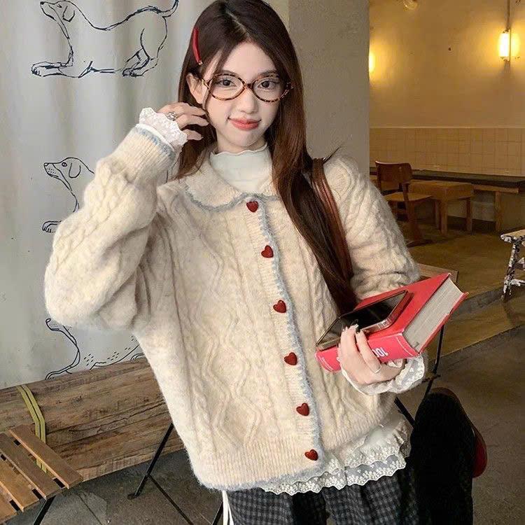 Áo Len Cardigan Dày Cổ Sen VinTage Cổ Bẻ Viền Màu Hoạ Tiết Vặn Thừng Cúc Bọc Nhung Dệt Kim Lông Thỏ Dày Dặn Giữ Ấm Nữ Form Suông Hottrend Style Basic Cổ Điển Cadigan Camcloset