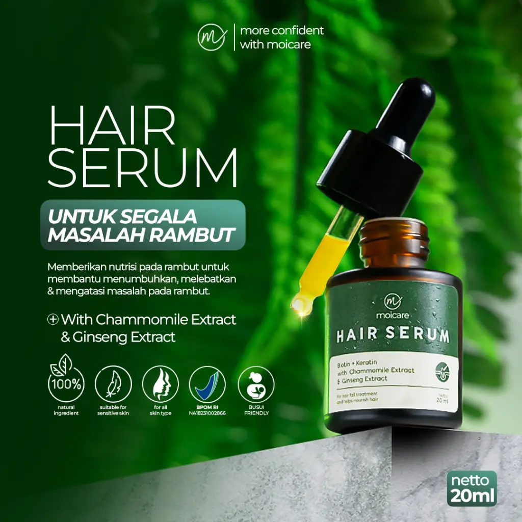 Moicare Hair Serum - Anti Hair Fall Treatment With Biotin Keratin Ginseng Chammomile Extract Mengatasi Rambut Kering & Rontok Haircare
