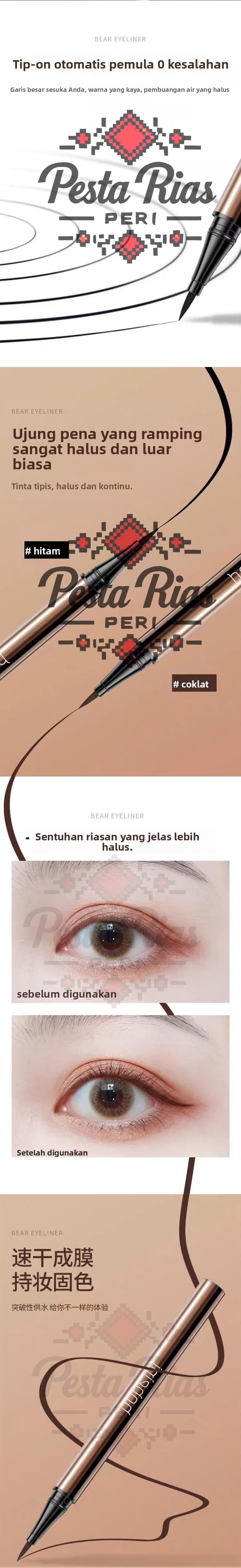 BOBEINI Eyeliner Liquid Pigmented Tahan Lama Waterproof untuk Tightline Pensil Mata