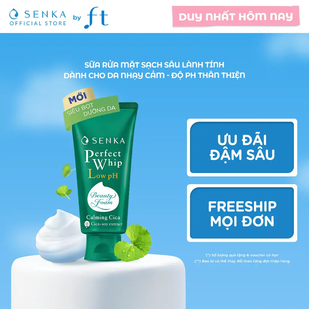 Sữa Rửa Mặt Rau Má Senka Perfect Whip Low pH Cica Sạch Sâu Lành Tính (Tuýp 100g)
