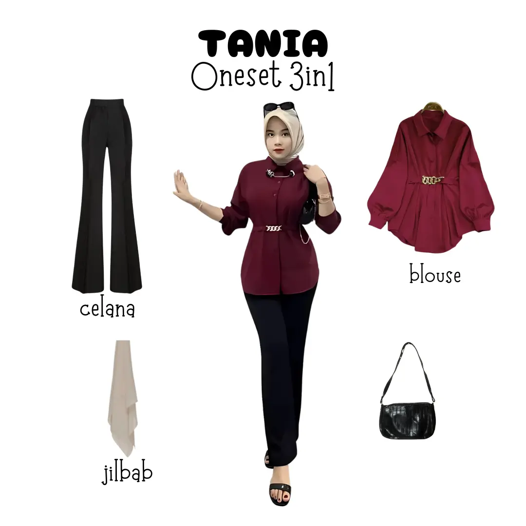 oneset 3in1 blouse maroon celana cutbray highwaist jilbab bella | perempuan wanita cewek ootd hijab casual hangout pantai piknik kuliah korean style HK90 MURAH