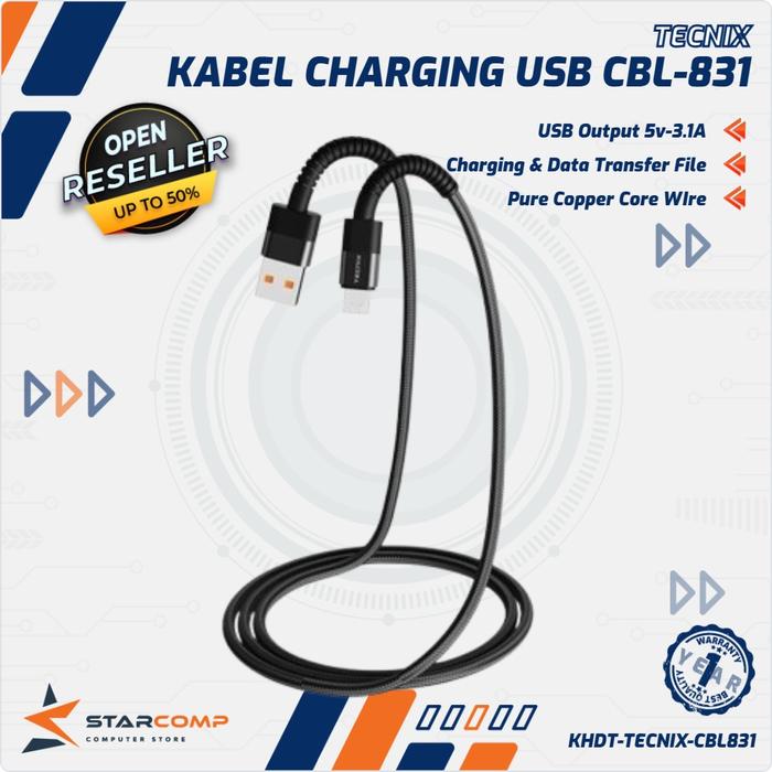 Gambar Tecnix CBL-831 Data Cable 3.1A Fast Charging Usb to Micro || Usb to Type-c || Usb to Lightning - Micro USB dari Starcomp Solo Kab. Sleman Tokopedia
