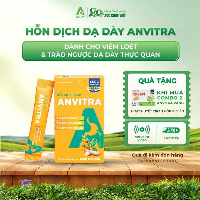 Anvitra - Hỗn Dịch Thảo Dược Dành Cho Viêm Loét & Trào Ngược Dạ Dày, Đau Dạ Dày, Hộp 15 gói x 15ml, An Toàn, Dùng Được Lâu Dài