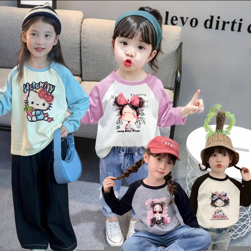 Áo Thun Cho Bé Tay Dài Thu Đông Áo Phông Bé Gái 10-40kg Họa Tiết labubu Xinh chất cotton mềm co giãn tốt Hàng Y hình