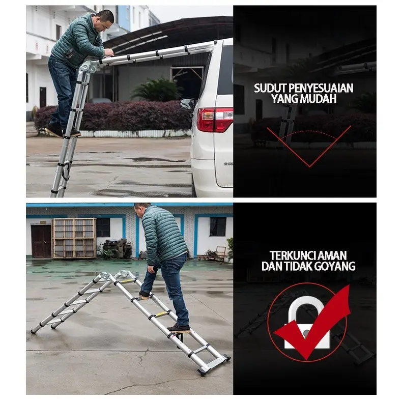 Tangga Lipat Aluminium 4.4M/Teleskopik Single Telescopic Ladder4.4M /Double Telescopic Ladder4.4M/Tangga 4.4 M Lipat Alumunium 4