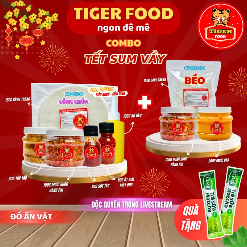  COMBO SUM VẦY - Bánh tráng phơi sương TIGER FOOD - Combo Công Chúa  06 món  + Combo Béo  03 món  Muối Ruốc Hành Phi - Muối Béo - Tóp Mỡ - Sốt Tắc Chua Ngọt + Tặng kèm 02 gói trà sữa matcha siêu ngon 