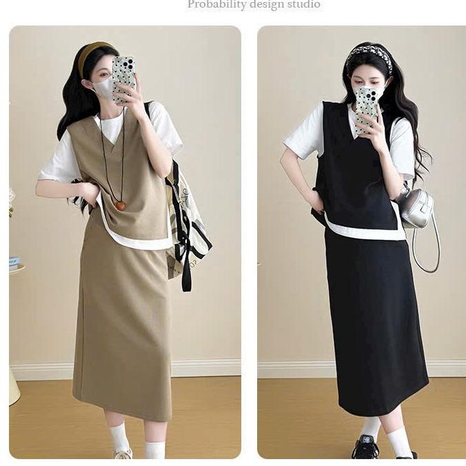 Set Váy Mặc Bầu Và Sau Sinh V250 - Chân Váy Dài & Áo Phối Màu Cá Tính - 2 Màu Thời Trang & An Toàn Cho Mẹ Bầu & Sau Sinh