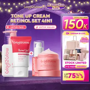 Glad2Glow DAY CREAM GLOW SET 4IN1 - Bright Day Cream+10% Niacinamide Serum + Pomegranate Moisturizer + Milk Cleanser Paket Skincare Mencerahkan Meratakan Warna Kulit Melembabkan Barrier Cerah Flawless Anti Dark Spot | tone cream wajah