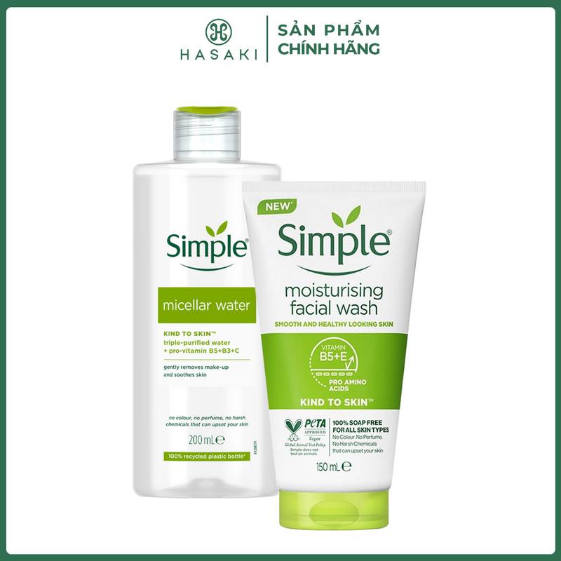 Combo Simple Nước Tẩy Trang 200ml + Sữa Rửa Mặt Dưỡng Ẩm Da 150ml | HASAKI BEAUTY