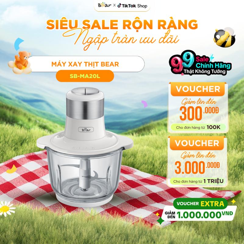 [Ưu Đãi Sốc] Máy Xay Thịt BEAR 2L Máy Xay Thịt Đa Năng Xay Tỏi Ớt Xay Thịt Cá Nhuyễn Mịn Chống Ồn Nấu Ăn Tiện Lợi 2L SB-MA02L