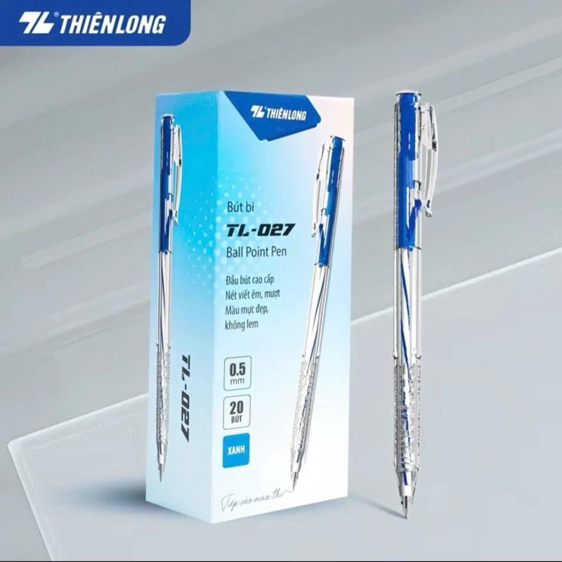 Combo 100 Bút bi Thiên Long TL-027 ngòi 0,5mm - Bút bi viết 2 màu mực xanh đen