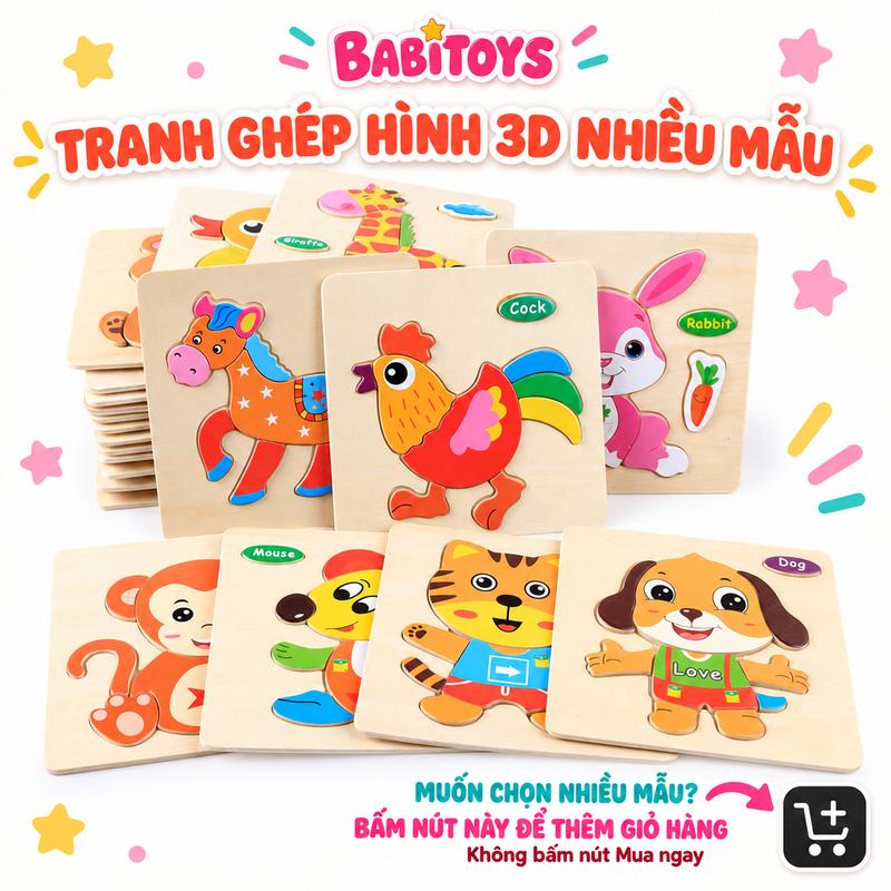 Tranh ghép hình 3D gỗ nổi nhiều mẫu cho bé vừa học vừa chơi