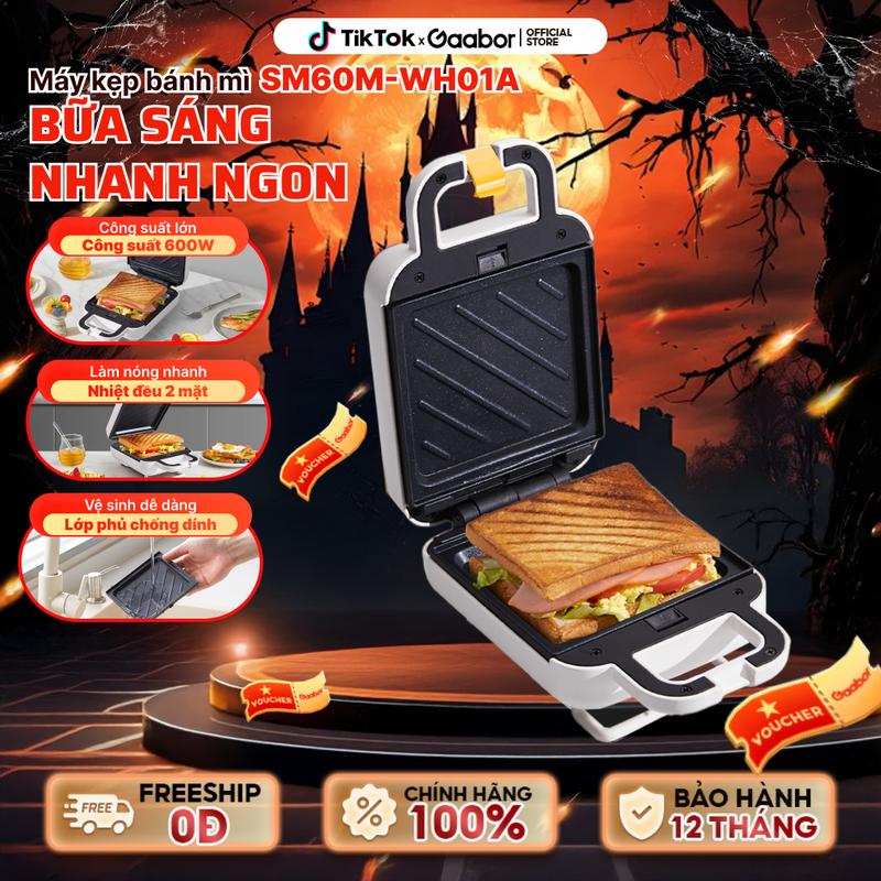  Máy kẹp sandwich Gaabor SM60M-WH01A công suất 600W chống dính nướng bánh mì rán trứng nướng thịt tiện dụng cho bữa sáng thức ăn nhanh ăn vặt Máy Làm Sữa Pha Trà bếp điện nướng 360 