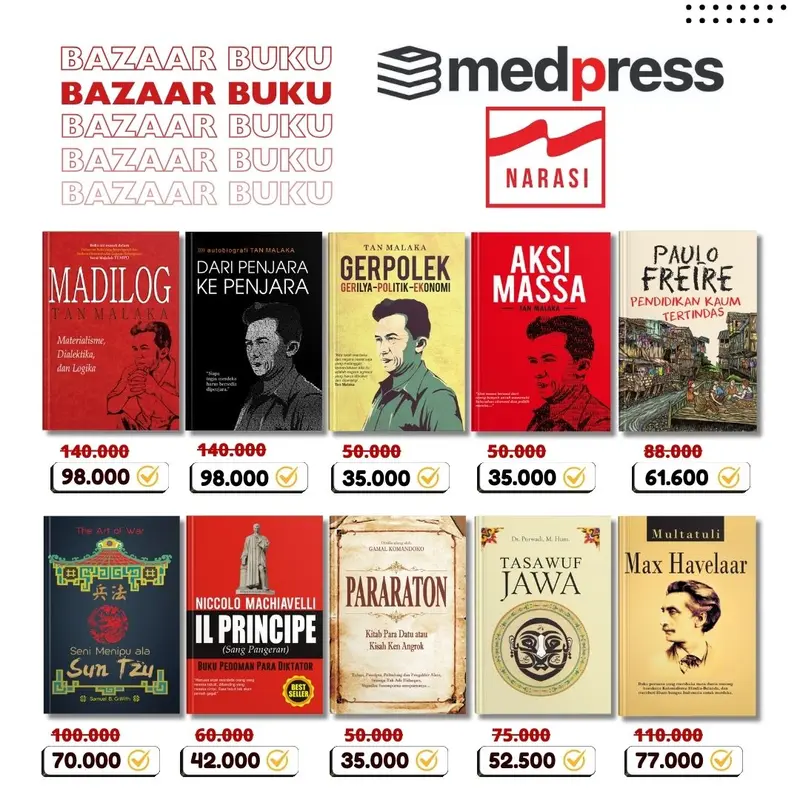 Bazaar Buku Promo Narasi Media Pressindo| Madilog - Aksi Massa - Dari Penjara ke Penjara - Sastra Klasik - Budaya Jawa