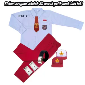 Stelan Seragam Sekolah Merah Putih Baju Lengan Panjang Oxford Celana Merah Panjang Nagatex Untuk Anak Laki Laki/Pakaian Seragam Sekolah Anak SD