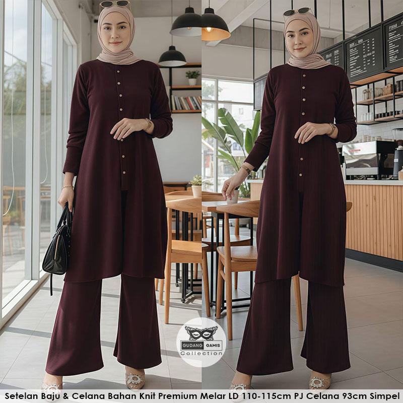 Setelan Tunik Knit Kekinian Mayya Set Adem Melar Busui Simpel Elegan Modis Outfit Hijab Trendy