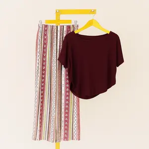 Stelan Square Neck Lengan Pendek Celana Hommy Kulot Rayon Piyama