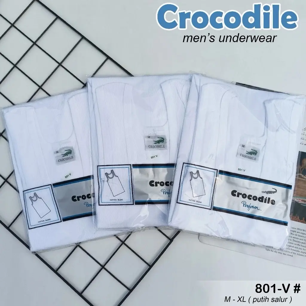 Singlet Crocodile 801 V | Crocodile Kaos Dalam Pria Putih Salur 801-V | Pakaian Dalam Pria