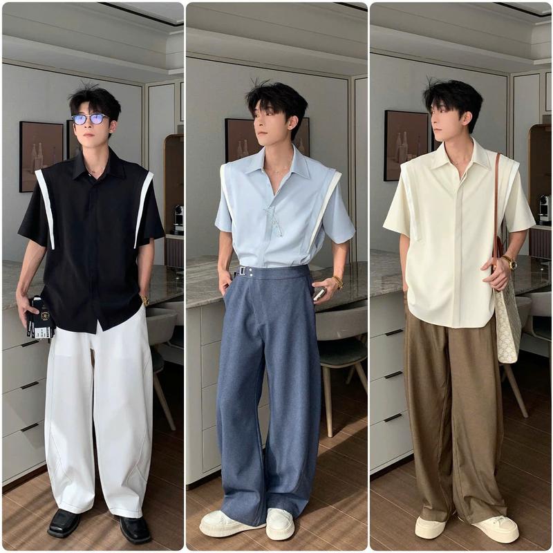 Áo Sơ Mi Nam Giấu Cúc Form Tôn Vai Phối Vai Hai Lớp Layer Chất Kaki Mịn Dày Dặn Thoáng Mát Mr Smile 99 Shop SM152