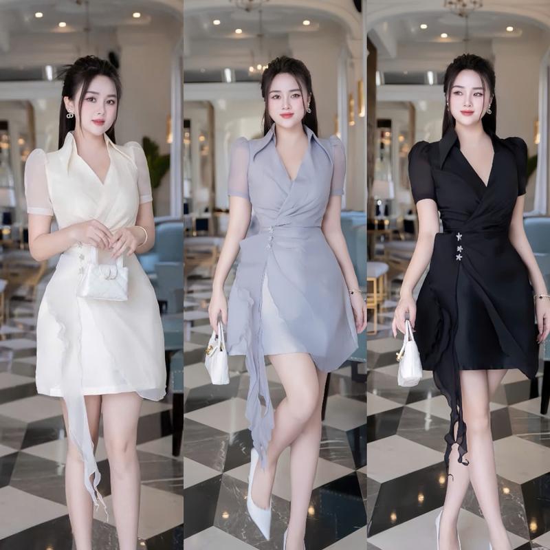 Váy BIGSIZE 50-120kg nhúng eo che khuyết điểm tốt hack dáng đi tiệc dễ thương được may 2 lớp tỉ mỉ - Ú XINH STORE- D227 Nhấn Eo 3 Hoa Đá