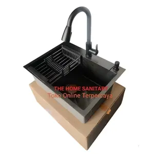 Paket Lengkap Kitchen Sink HOME 5243 Black/Silver Paket Kran Tarik Stainless 304