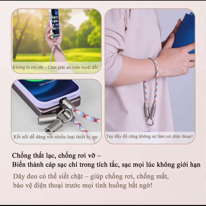 Dây đeo điện thoại + Cáp sạc 2in1 | Sạc nhanh, chống rơi | Tương thích iPhone Android 8