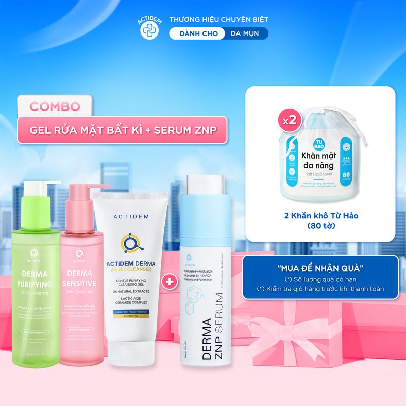 LIVE DEAL GEL RỬA MẶT] Combo Gel rửa mặt bất kỳ (Hỗ hợp/Nhạy cảm/ Da dầu) tặng Khăn khô Từ Hảo