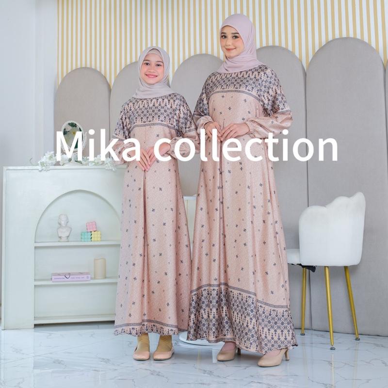 gamis couple motif ibu dan anak bahan silk print sarimbit 1