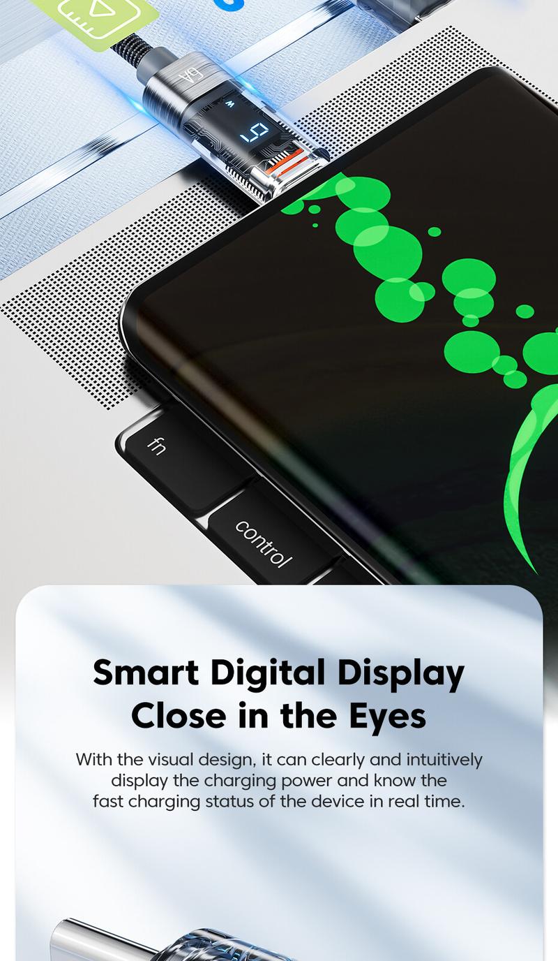 Product Introduction of Toocki 100W Transparent Type C To Type C Cable PD 3.0 QC 4.0 Fast Charger USB C to USB C Display Cable For Xiaomi Samsung Type C Cable 14