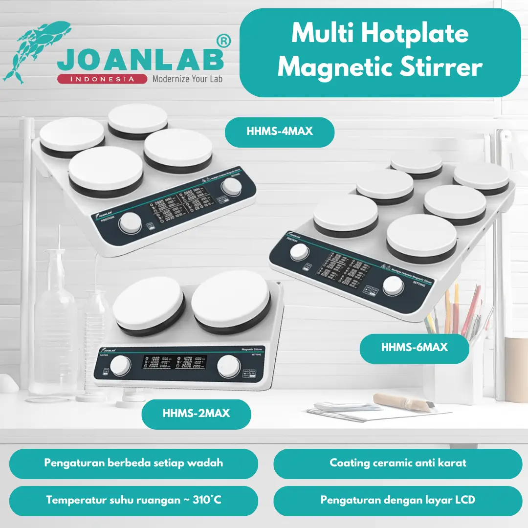 JOANLAB High Heating Hotplate Magnetic Stirrer Pemanas Pengaduk 2/4/6 Wadah HHMS-2MAX/HHMS-4MAX/HHMS-6MAX