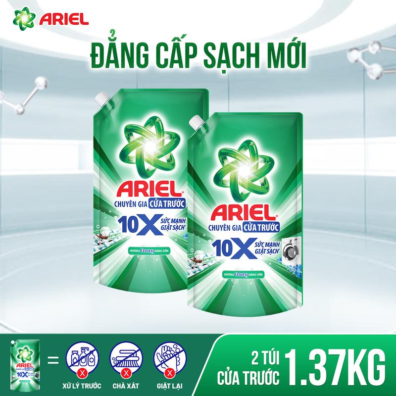 [Mua 1 tặng 1] Nước giặt siêu sạch Ariel 10X đậm đặc hương Downy nắng sớm thơm lâu cửa trên/cửa trước 1.37kg - 1.48kg