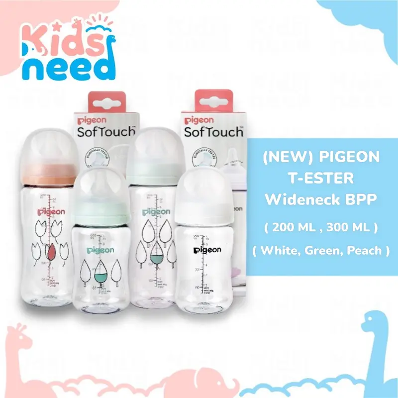 (NEW T-ESTER) Pigeon T-ester Wideneck BPP 200ml 300ml White Green Peach W/ P-PLUS Soft Touch TM Gen 3 Botol Accessories 0