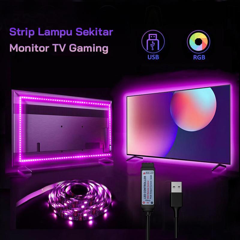 Lampu Strip LED RGB USB CCTV 5050 Putih Hangat IP44 1-5M 5V + Remote Control 5050 lampu  karakter  kamar 2
