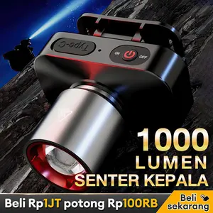 LEEROUT  Kecerahan tinggi Senter Kepala LEDLaser ZoomMMallRotary 1000 Lumen 2 BateraiJangkau panjang 60w  WaterprooflPX6HS-U8