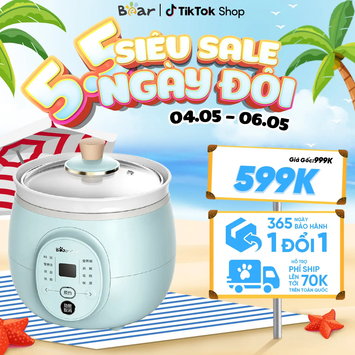 Nồi nấu chậm đa năng 2L Bear DDG-D20P1  (Không đổ nước/ không khay hấp)