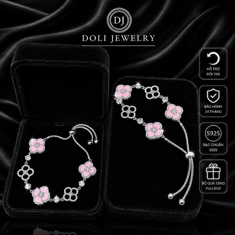 [20/10 - tặng hộp,túi,thiệp] Lắc tay hoa anh đào 5 chấu bac s925 - Doli Jewelry