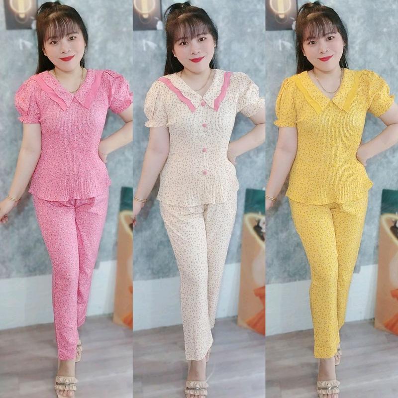 (Quần dài) Đồ bộ nữ vải lụa hàn áo dập ly tay búp nhiều màu Women Top mặc nhà
