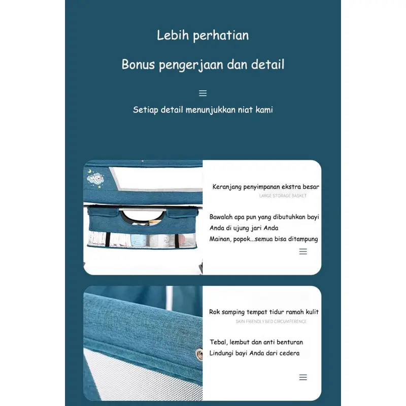 Baby Box Bayi Beside Crib Ranjang Bayi Tempat Tidur Ayunan Bayi Bisa Lipat Ada Traveling Empuk Newborn Grey Furniture Perlengkapan Tidur Baby Box Bayi Tempat Tidur Lipat dengan Ayunan dan Mosquito Net - Grey - Bantal multifungsi keranjang 8