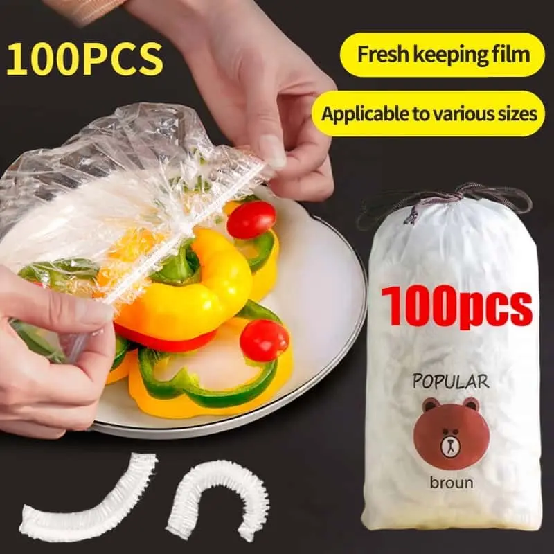 Isi 100 Pcs Sarung Plastik Pelindung Makanan / Penutup Makanan / Showercap / Plastik Wrap penutup makanan / cling wrap