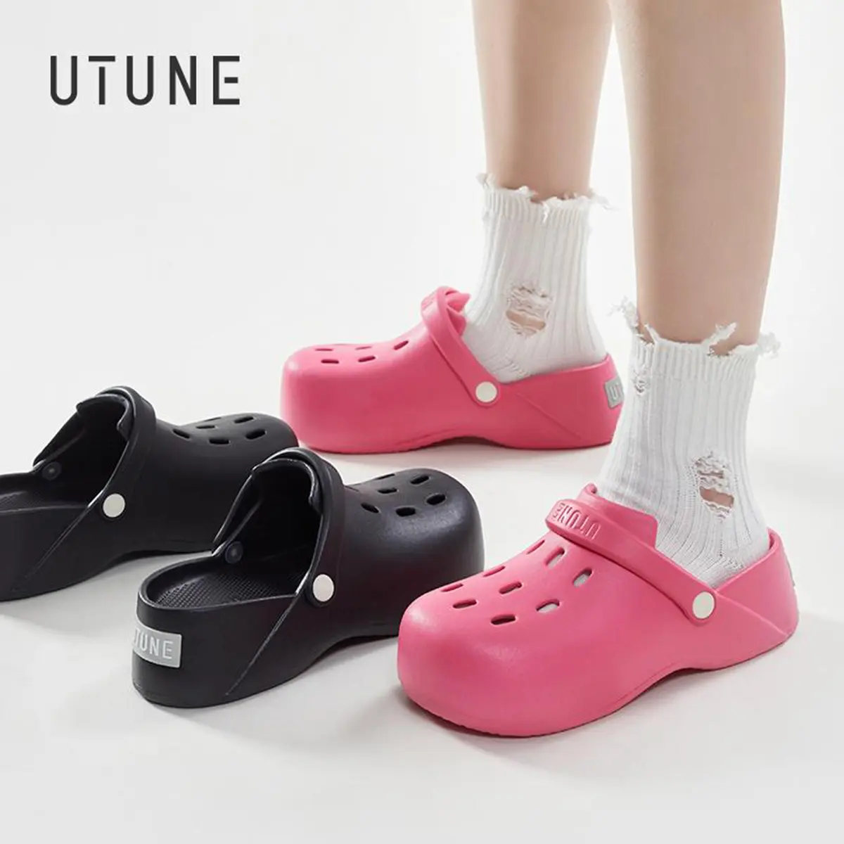 Dép Đế Dày, UTUNE, Giày Guốc, Dành Cho Nữ, Giày Có Lỗ, Thời Trang Ngoài Trời, Dép Đi Đường, Chất Liệu EVA, Mềm Mại Và Không Trơn Trượt, Thích Hợp Cho Mùa Hè