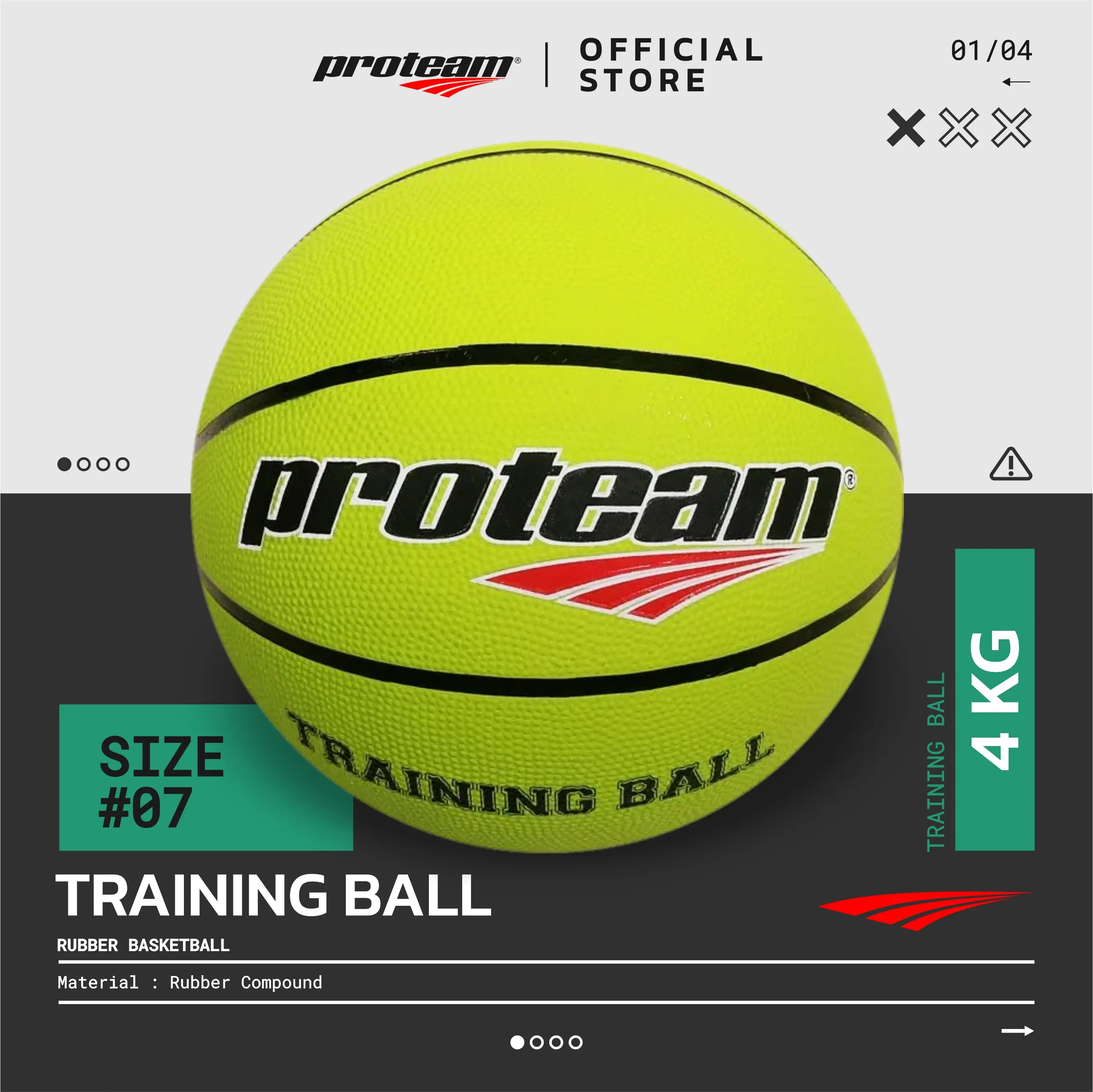 Training Ball Proteam Rubber Bola Basket Berat 4 Kg Green Stabilo Latihan Beban